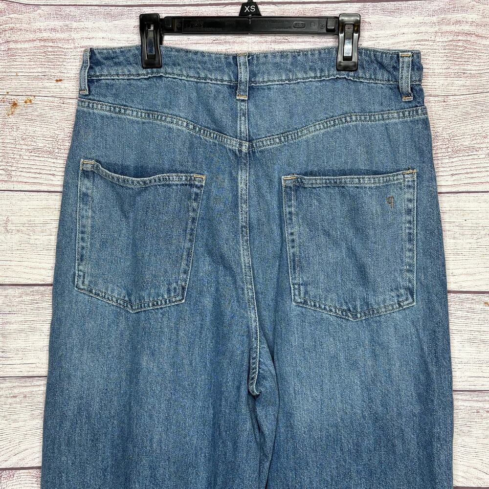 Pilcro Solene High Rise Wide Leg Ruffle Flare Blue Denim Jeans Size 30 Tall - Picture 6 of 15